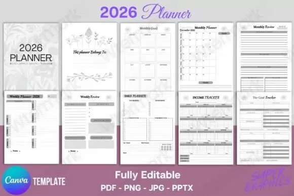 Editable 2026 Planner Canva Template KDP